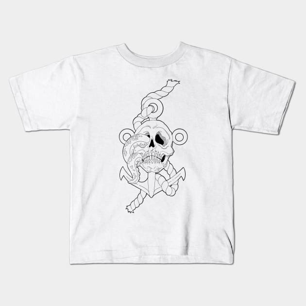 Skull tentacle with anchor transparent Kids T-Shirt by NicsPics